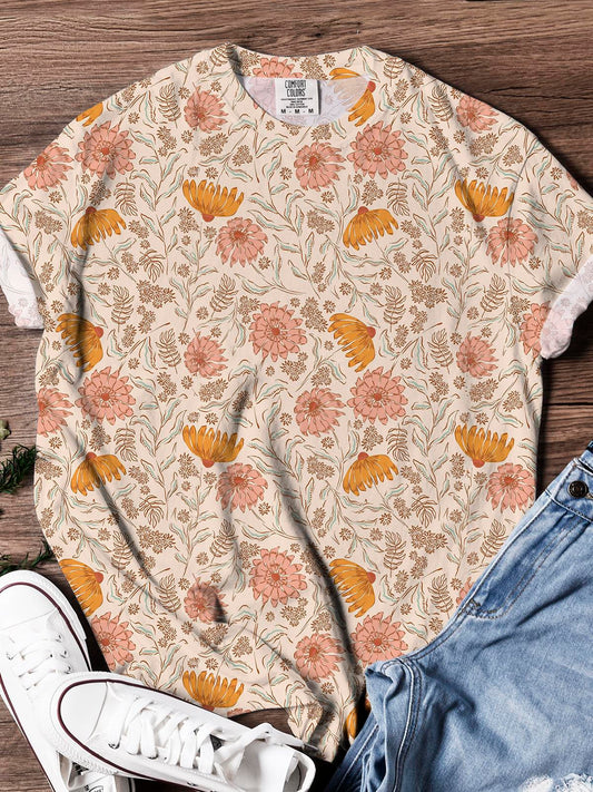 Chrysanthemum Vine Floral Vintage Print T-shirt