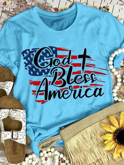 Independence Day God Bless America Print T-shirt