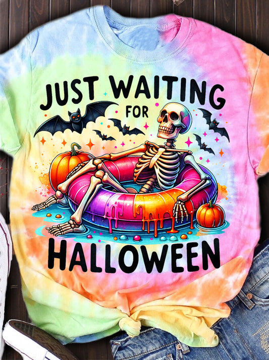 Just Waiting For Halloween Print Crew Neck T-shirt