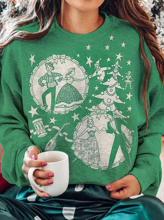 Christmas Print Round Neck Long Sleeve Top
