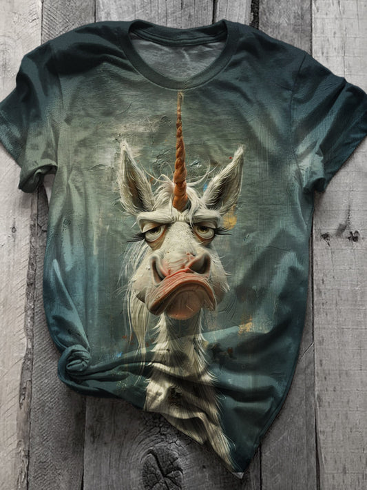 Women's Fun Unicorn Illustration Printed Casual T-shirt