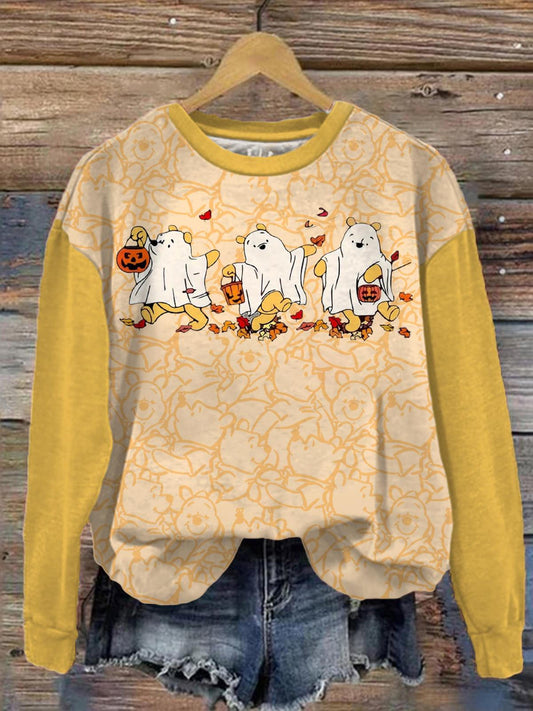 Women's Halloween Winnie the Pooh Printed Long Sleeve Casual Top