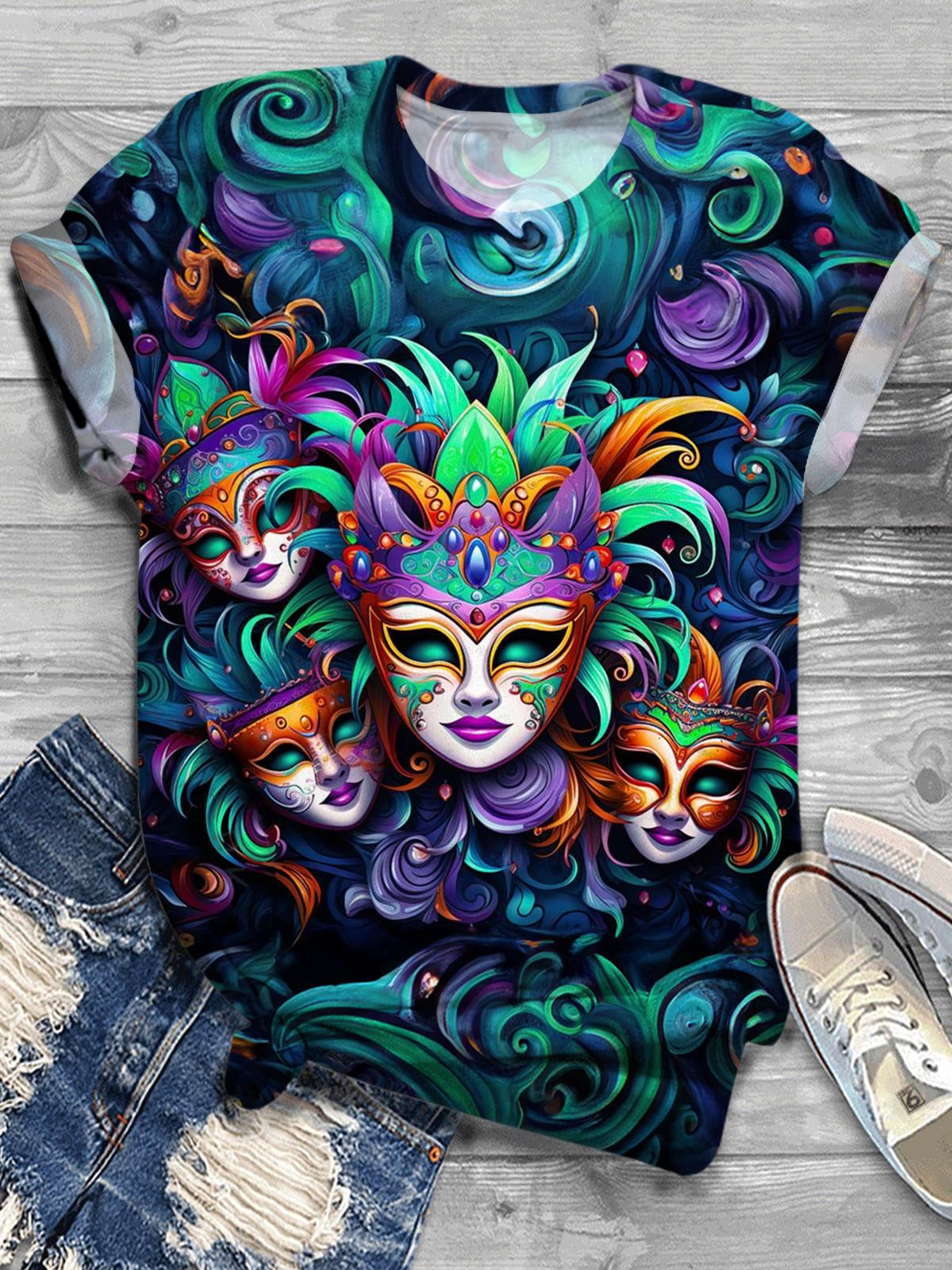 Mardi Gras Masks Crew Neck T-shirt