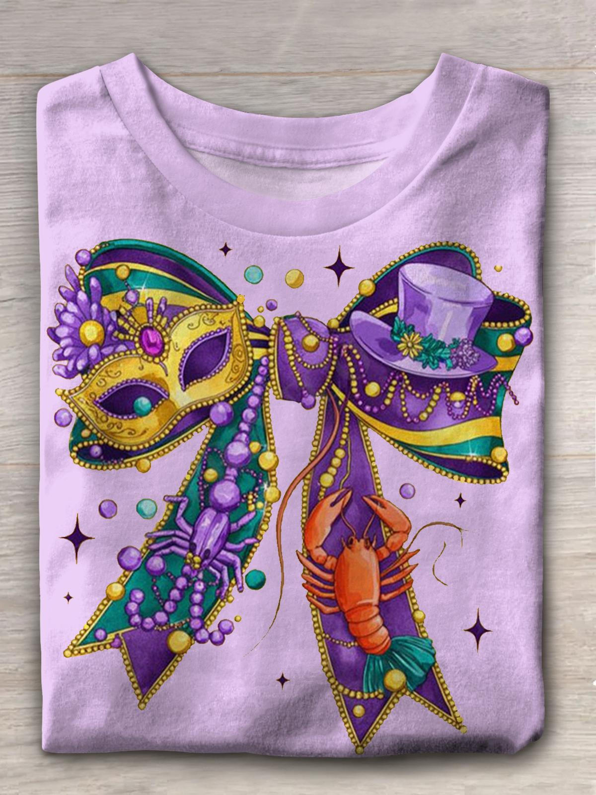 Mardi Gras Party Hat Mask Lobster Fun Print T-shirt