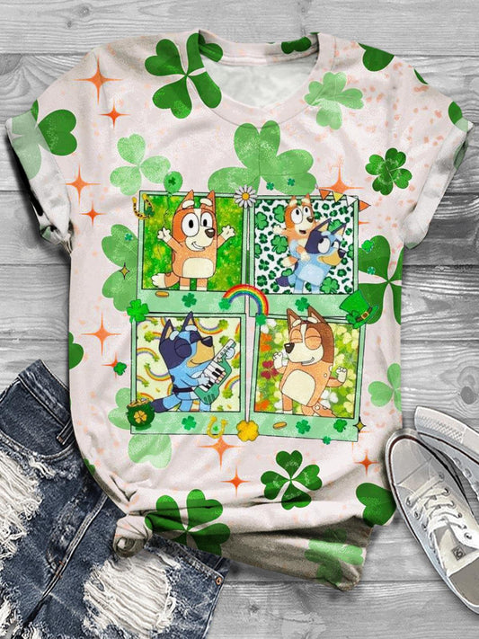 Happy St. Patrick Day Cute Dog Funny Print T-shirt