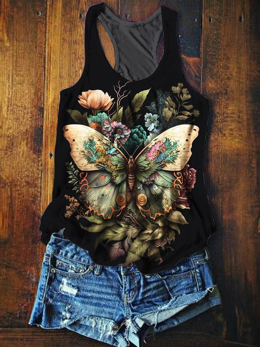 Butterfly Print Casual Tank Top
