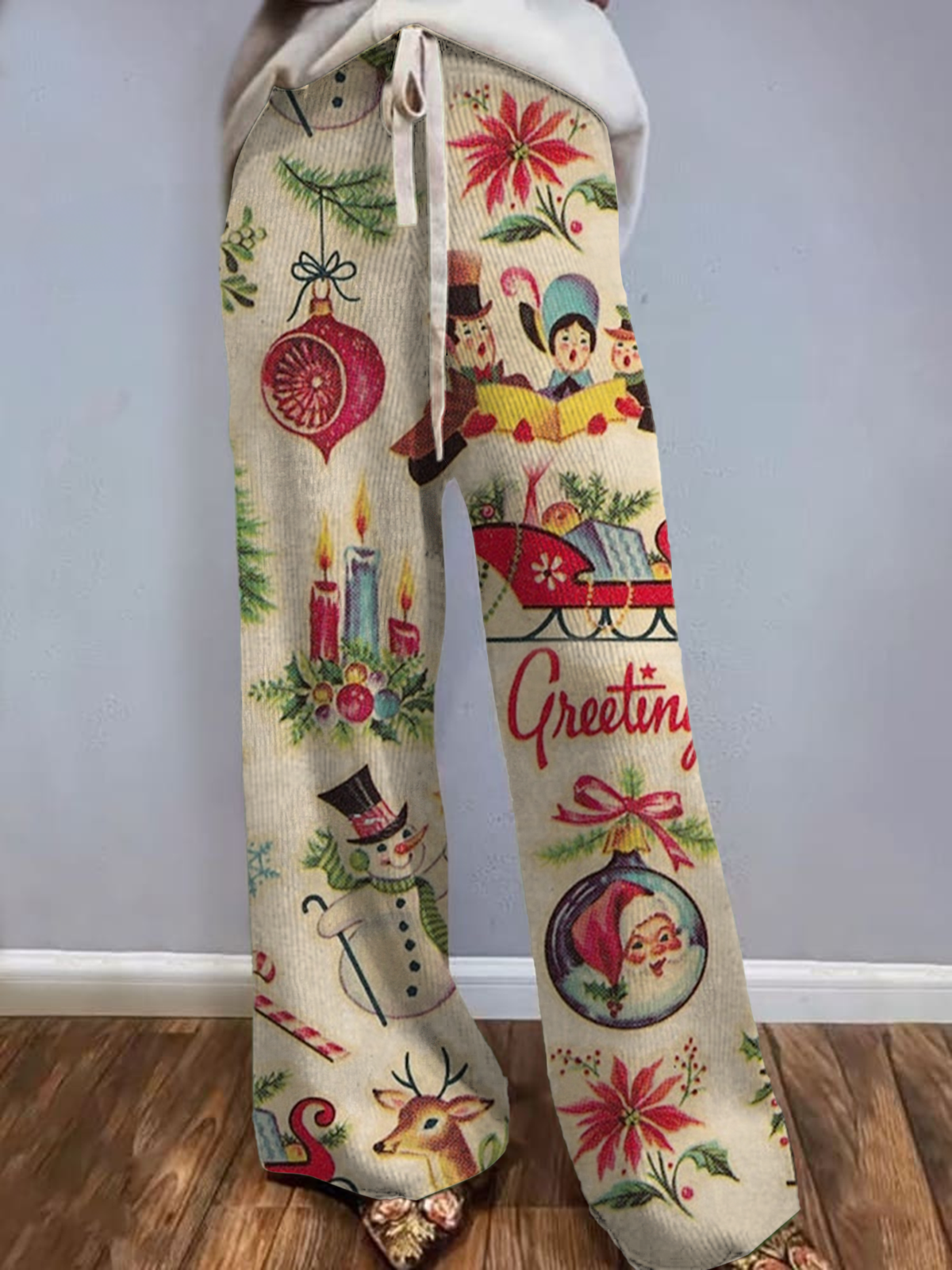 Women's Merry Christmas Vintage Fleece Casual Pants