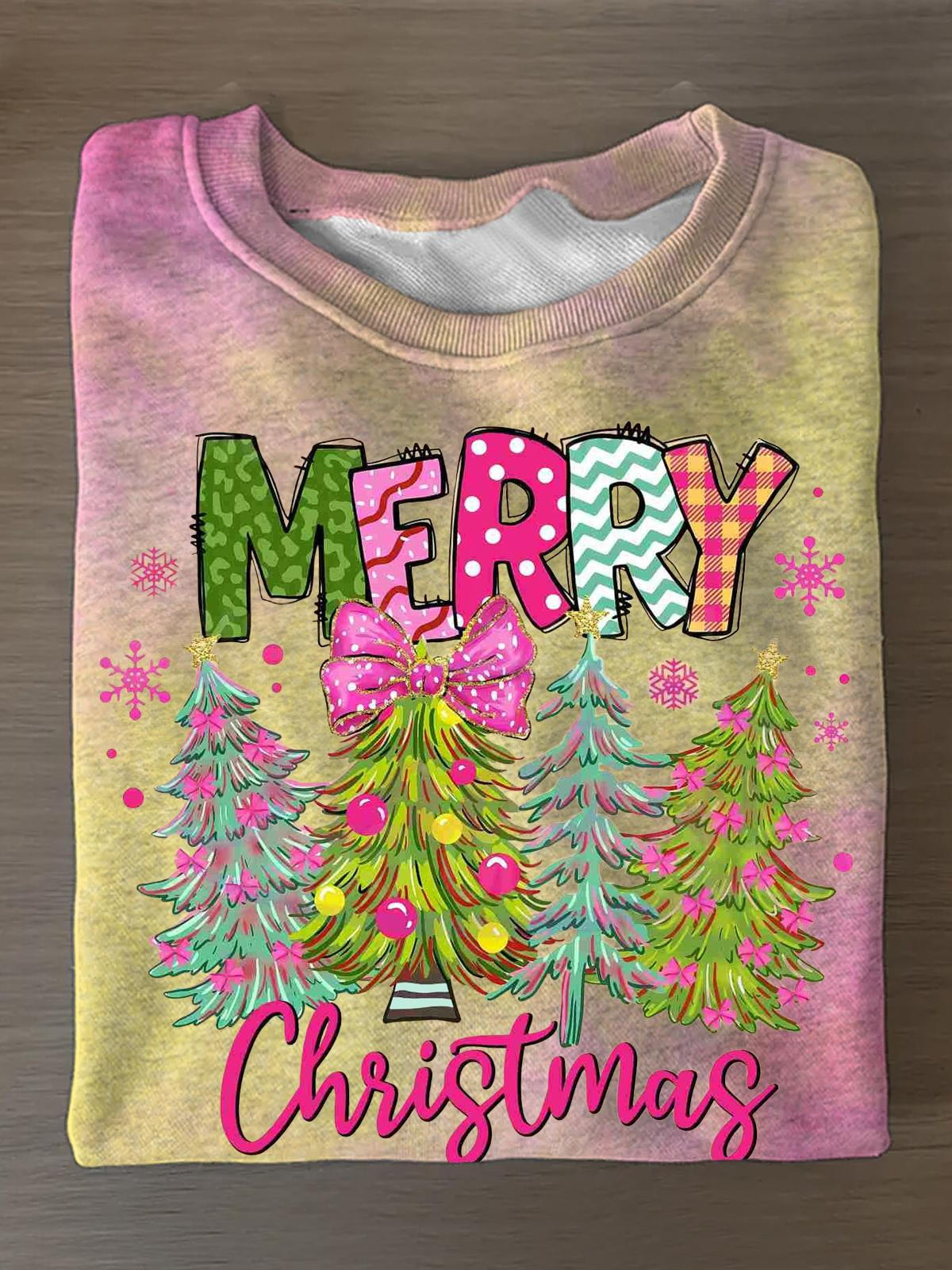 Colorful Christmas Tree Printed Long Sleeve Casual Top