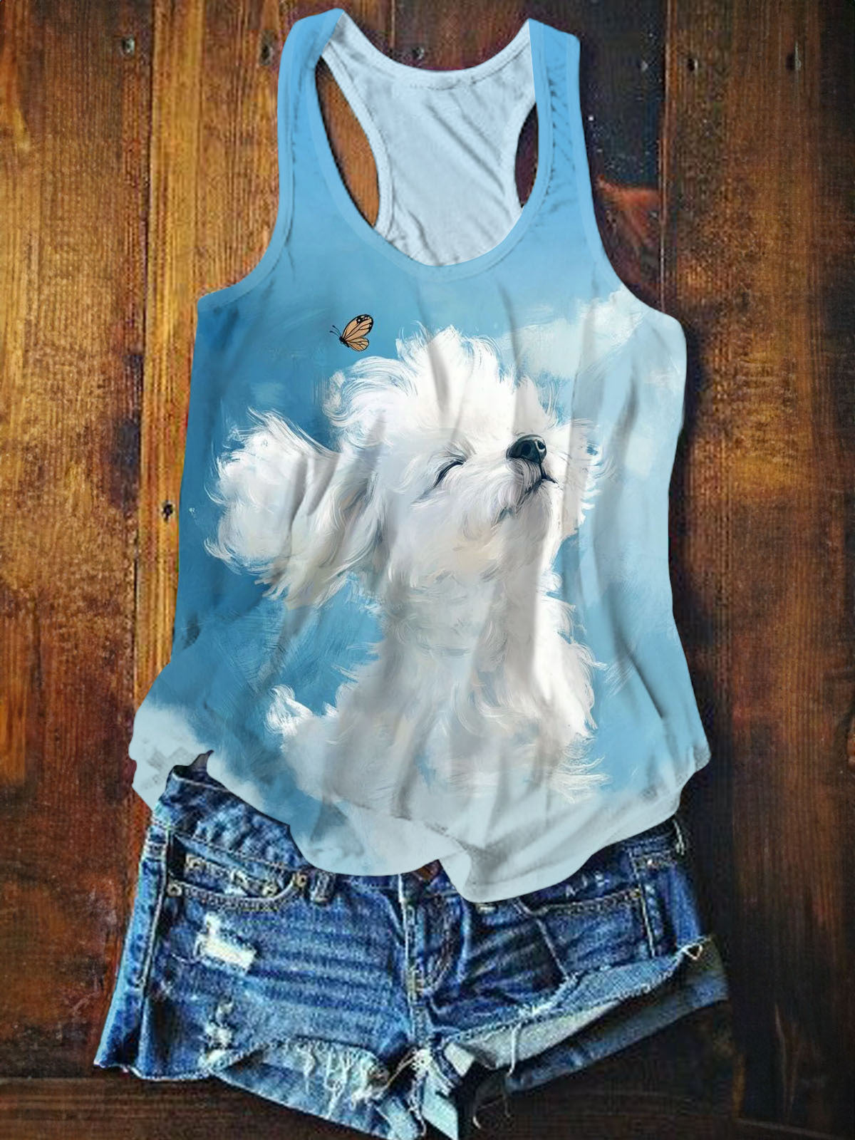 Cute Dog Spring Breeze Leisure Vacation Dream Fun Print Vest