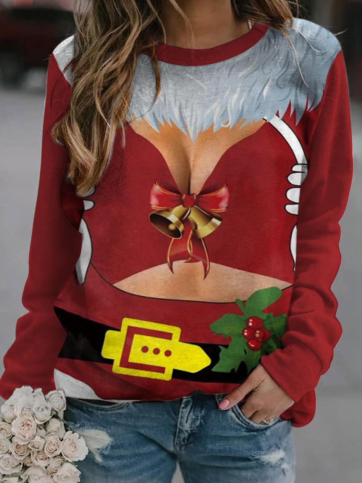 Women's Ugly Christmas Chest Long Sleeve Sweatshirt