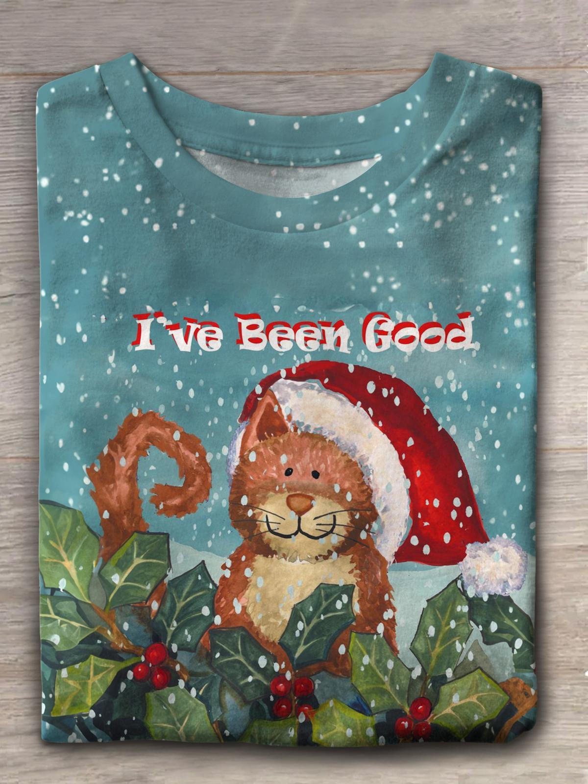 Women's Christmas Bear Retro Print Crew Neck T-Shirt