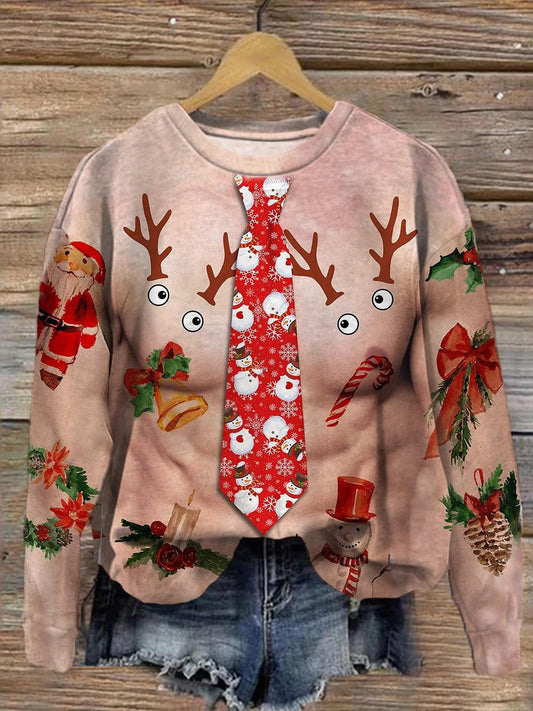 Women's Snow Man Bare Chest Ugly Christmas Crew Neck Long Sleeve Casual Sweatshirt