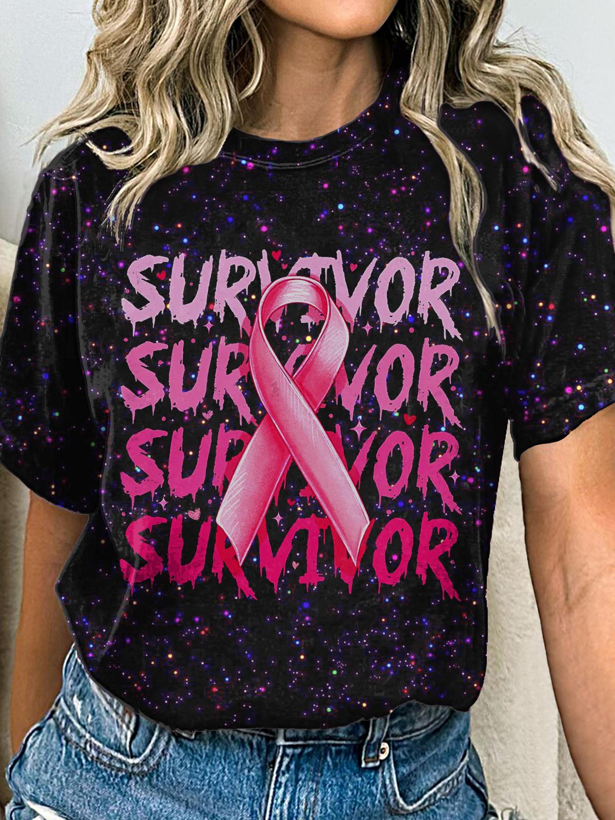 Fight Breast Cancer Printed Crew Neck T-shirt