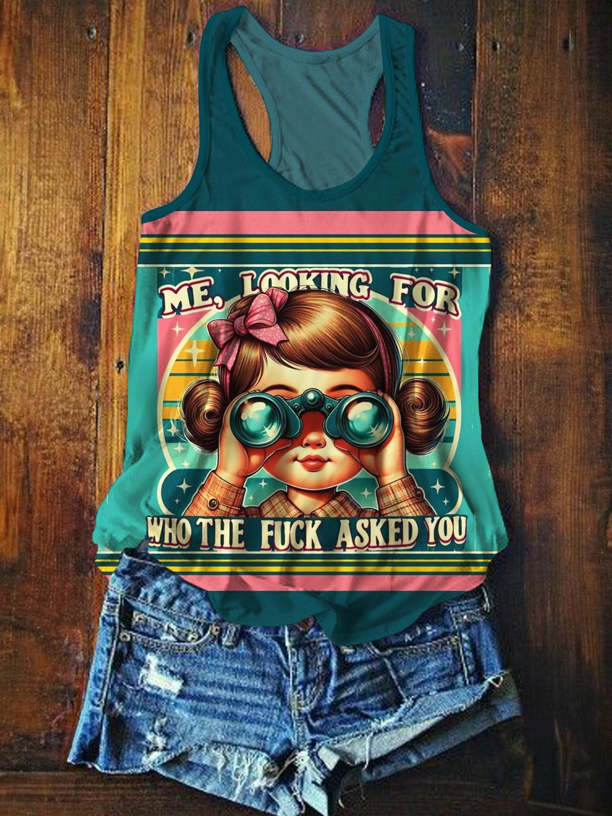 Retro Funny Girls Printed Casual Tank Top