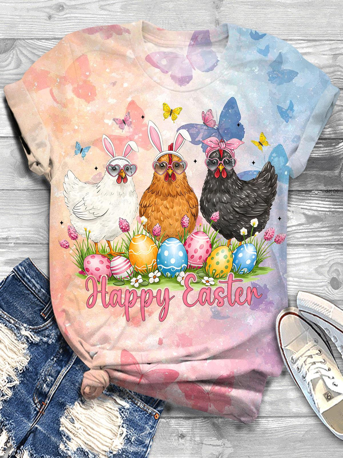 Happy Easter Day Chicken Crew Neck T-shirt