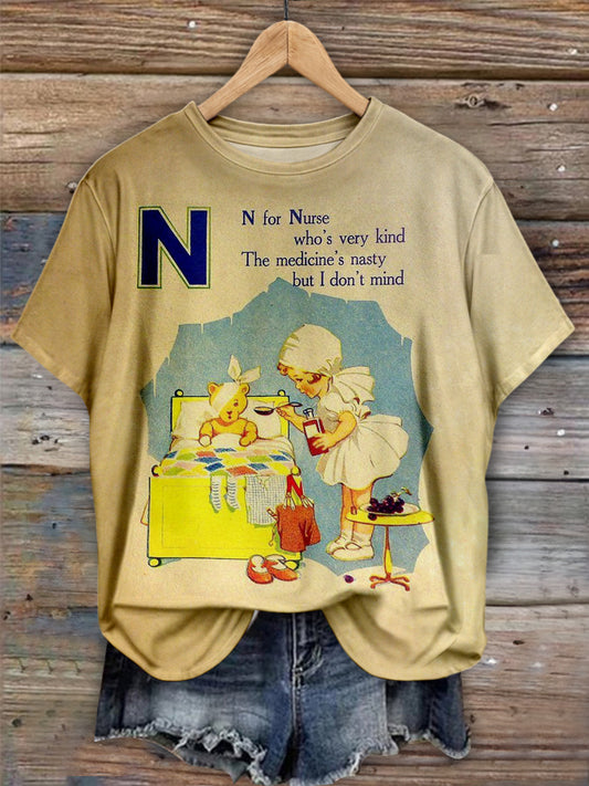 Nurse Vintage Print Crew Neck T-shirt