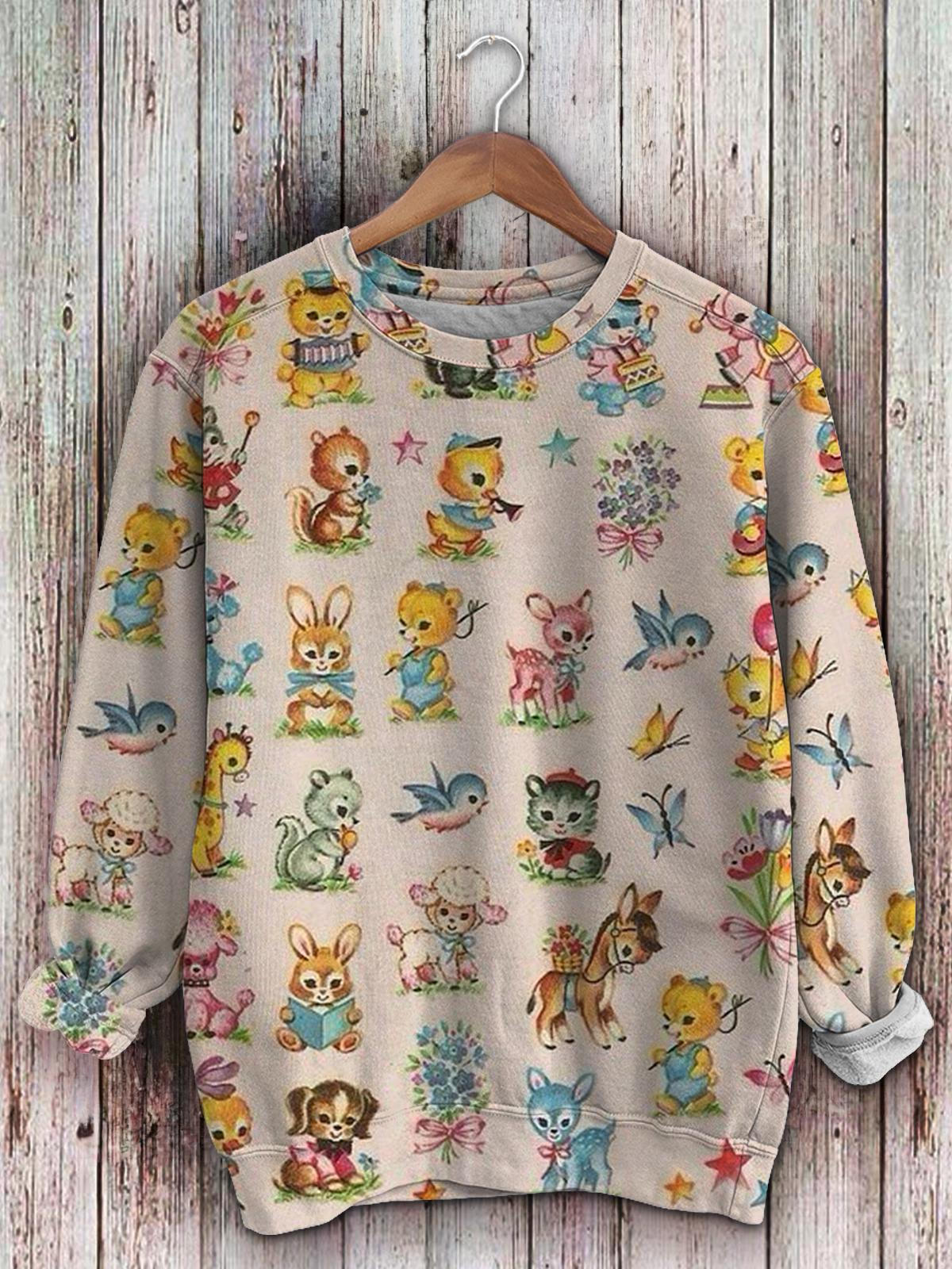 Women's Vintage Animal Floral Print Long Sleeve Top