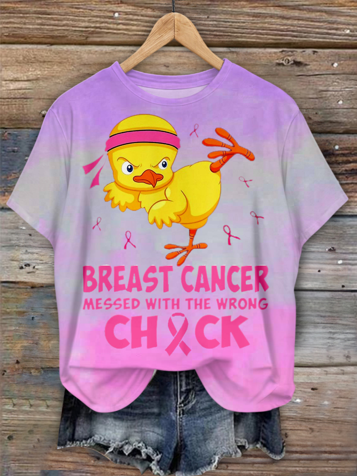 Funny Breast Cancer Chicken Crew Neck T-shirt