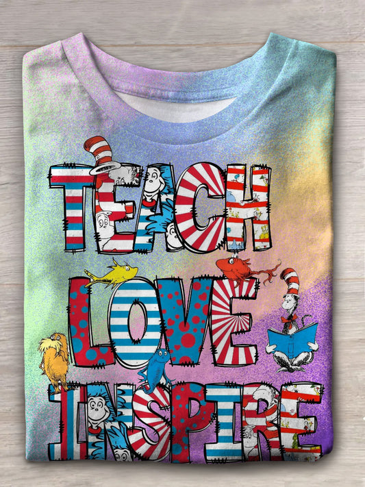 Teach Love Inspire Reading Day Childish Vintage Print T-shirt