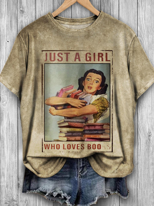 Just A Girl Who Loves Books Vintage Print Casual T-shirt