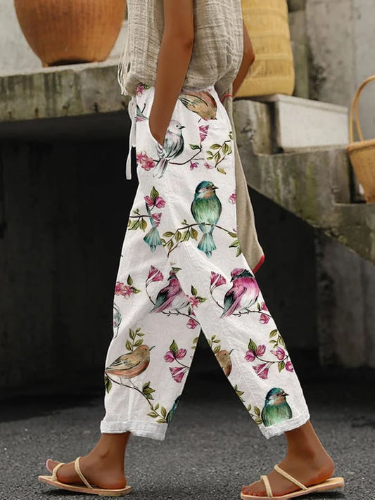 Hummingbird Flower Women Pants With Pockets