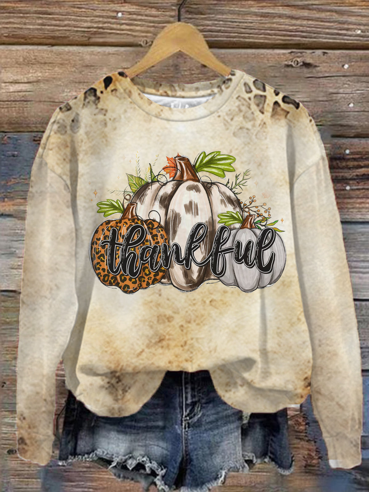 Women's Leopard Thanksgiving Pumpkin Print Top