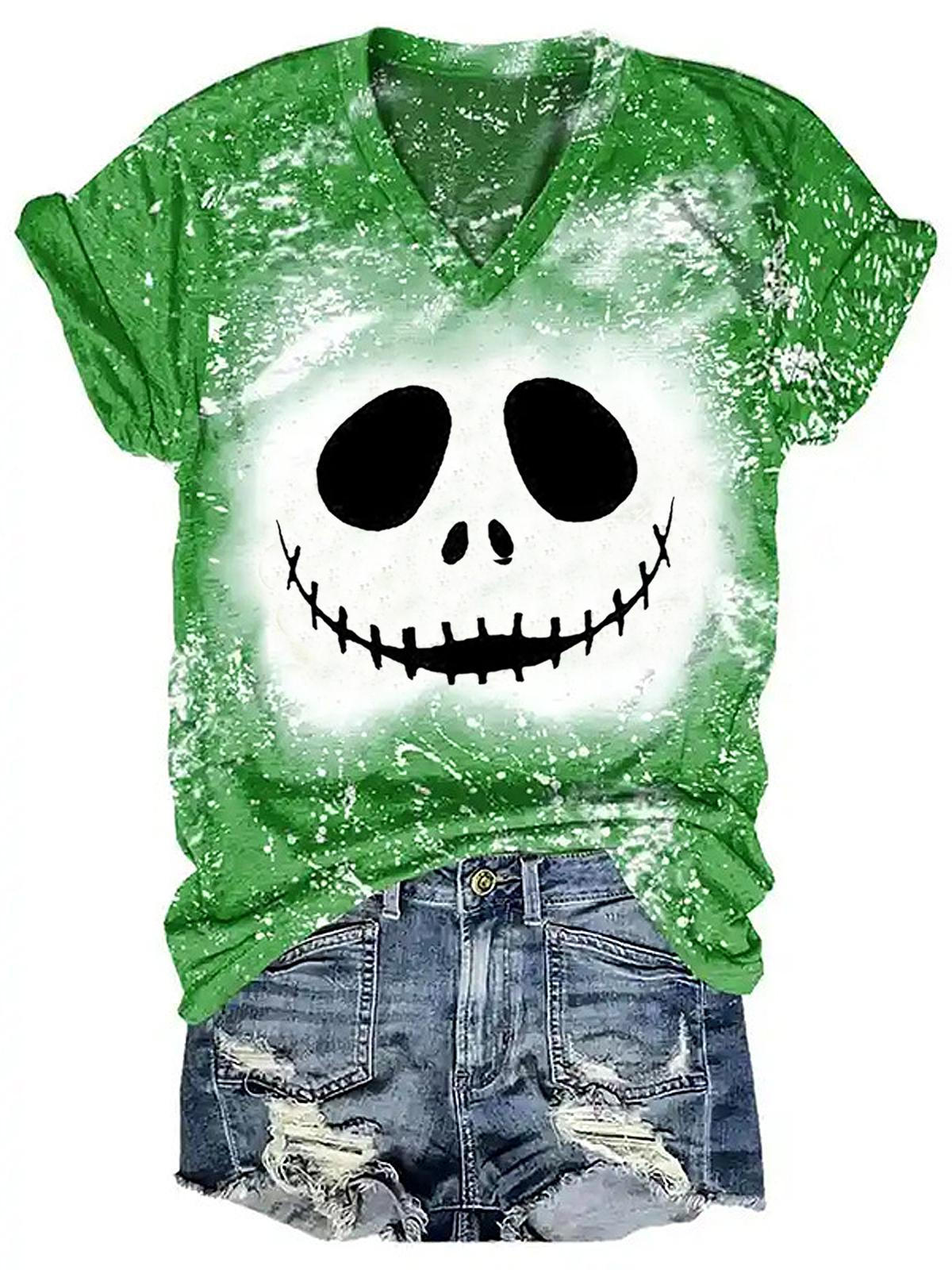 Halloween Tie-Dye Print V Neck T-Shirt