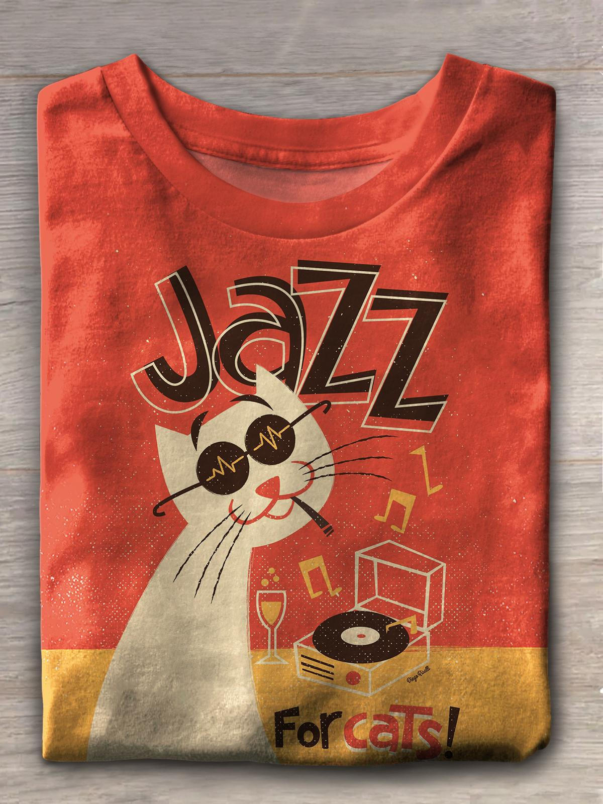 Women's Jazz For Cats Crazy Cats Vintage Print Casual T-Shirt