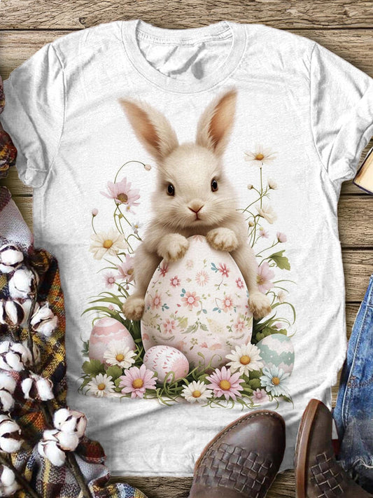 Easter Day Happy Rabbit Vintage Print T-shirt