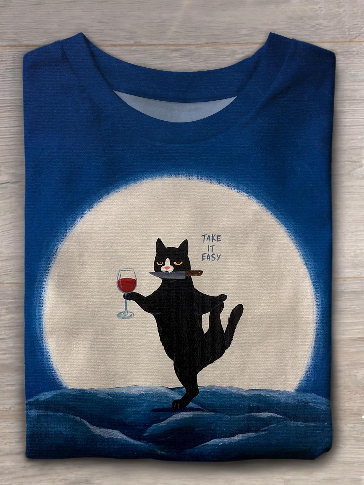 Funny Red Wine Black Cat T-shirt