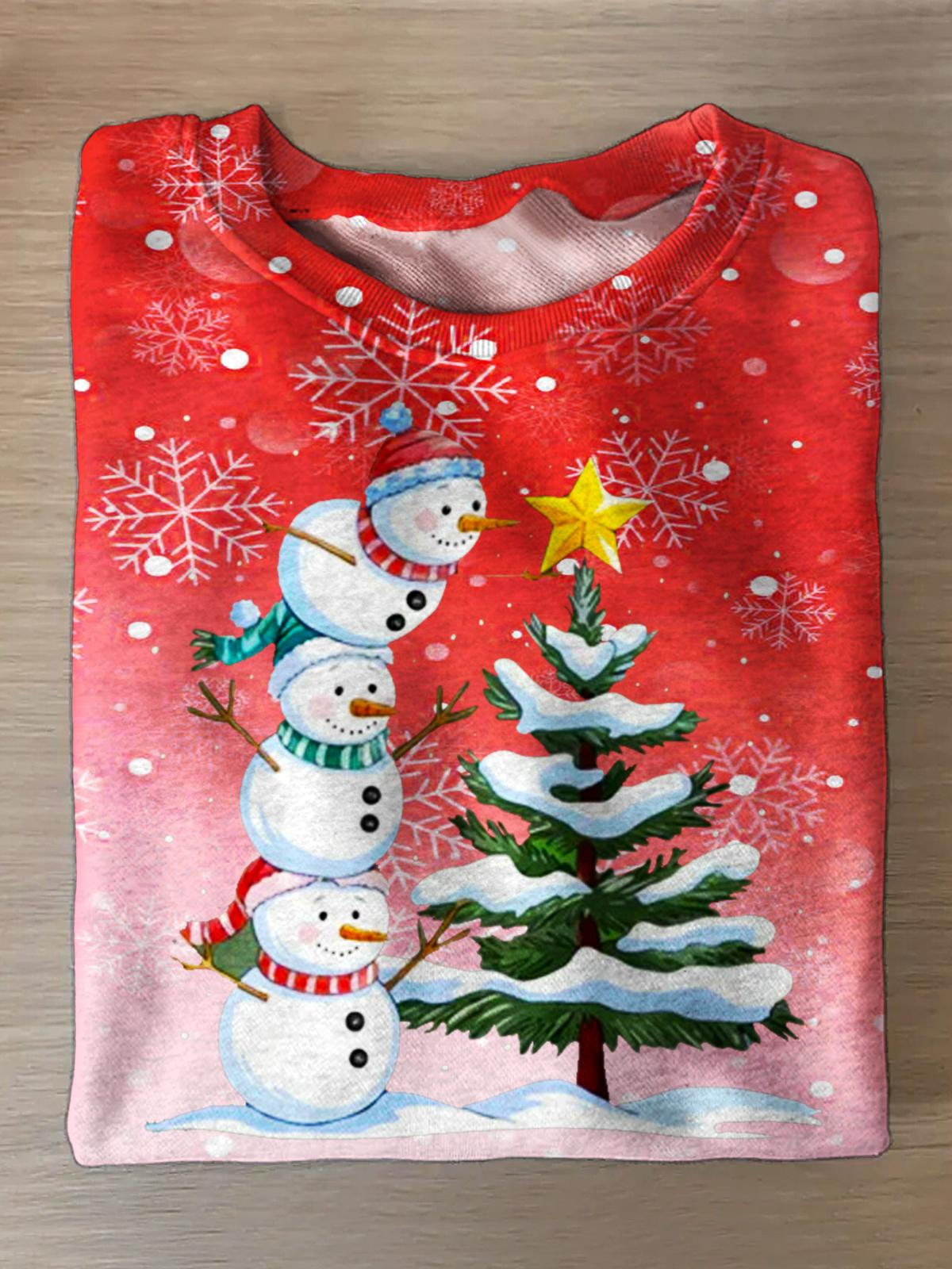 Women's Cute Christmas Snowman Printed Long Sleeve Casual Top