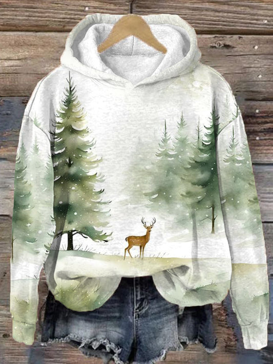 A Deer In The Forest Spotted You Long Sleeve Printed Hoodie