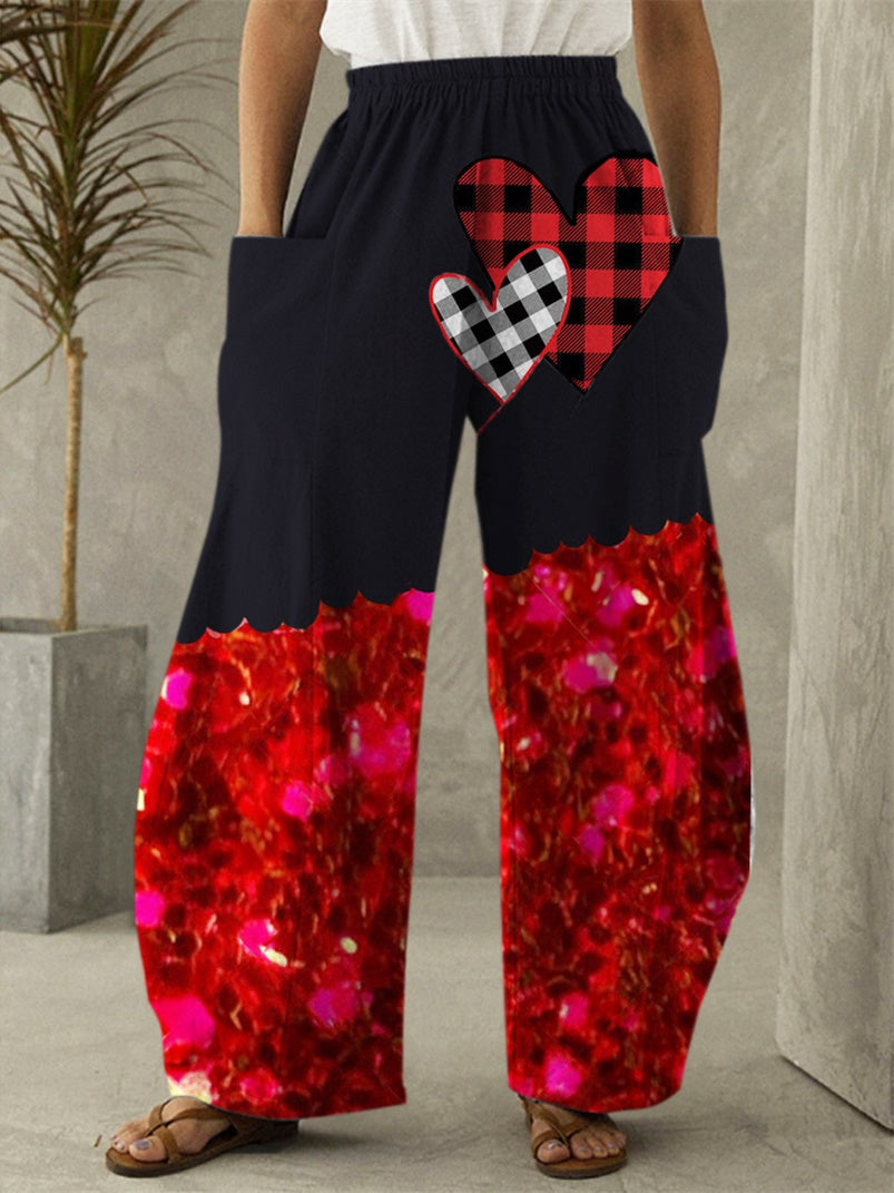 Women's Heart Glitter Print Casual Pants