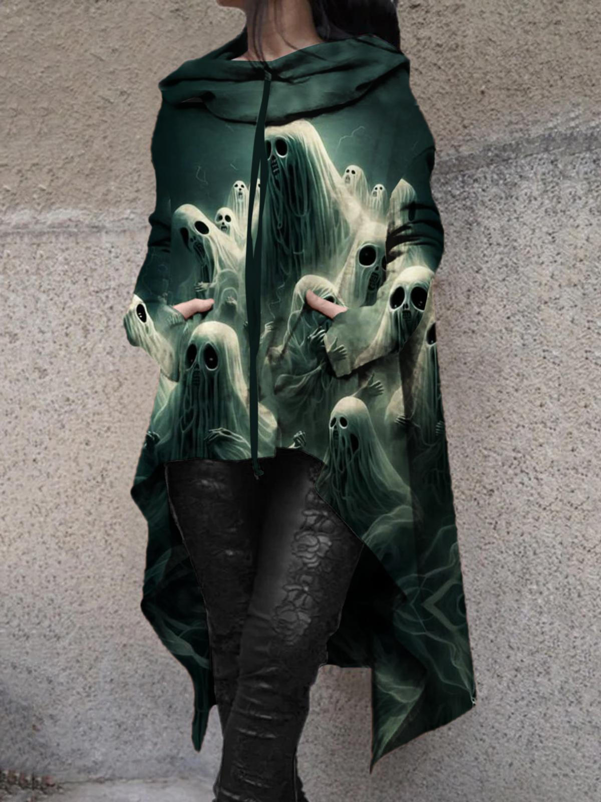 Women's Ghost Print Hoodies Long Sleeve Pullover Top