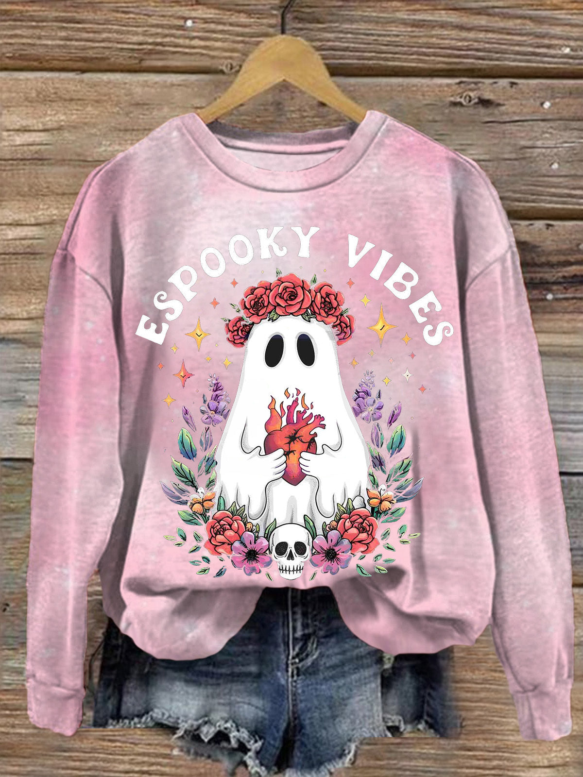 Espooky Vibes Round Neck Long Sleeve Top