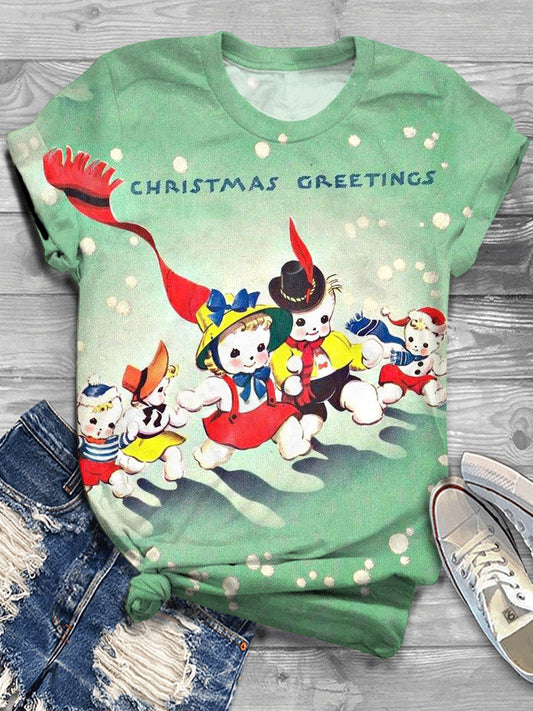 Snowman Family Crew Neck T-shirt