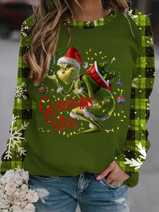 Grinch Carrying Christmas Tree Long Sleeve Casual Top