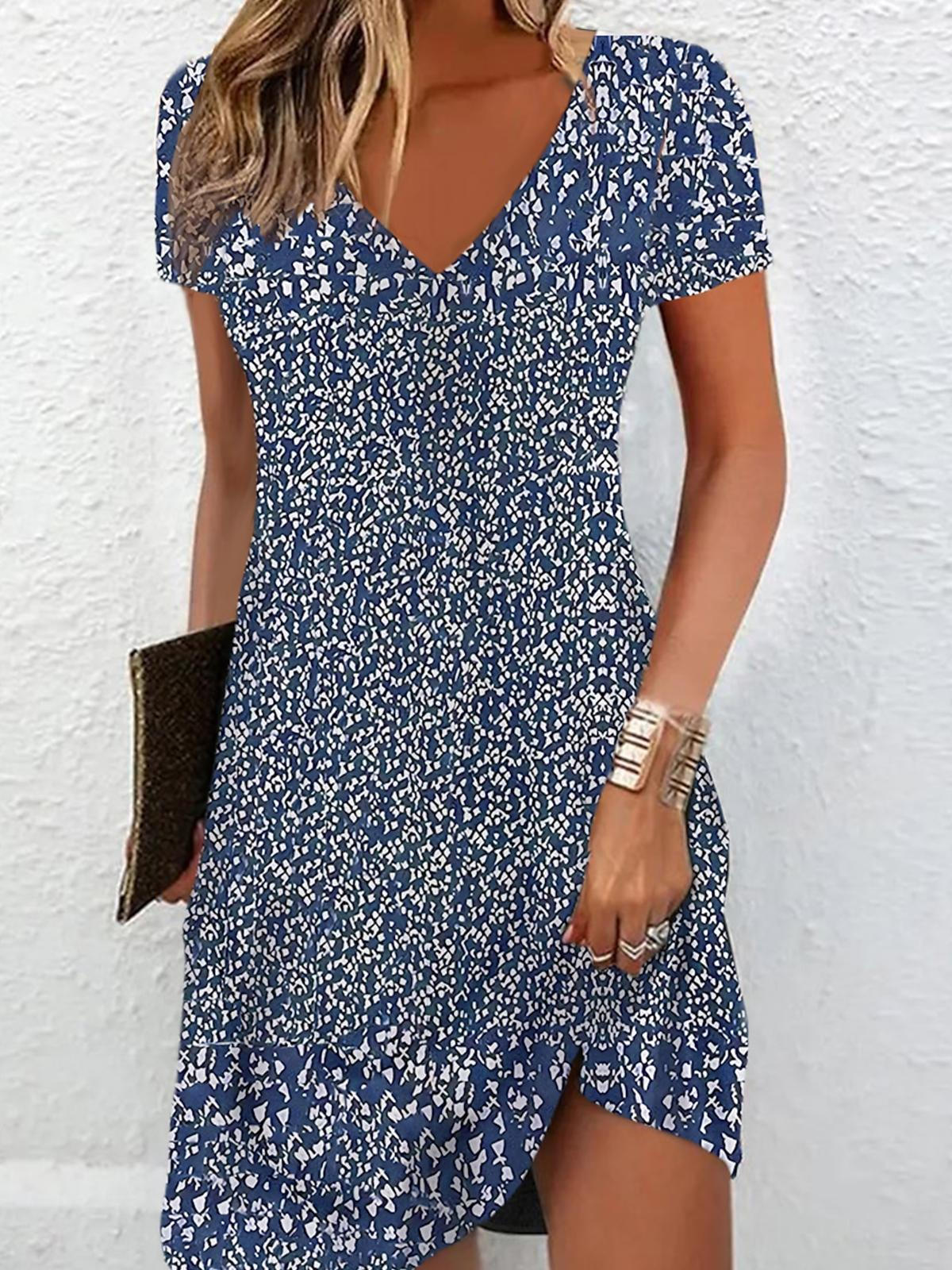 Floral V Neck Short Sleeve Dress