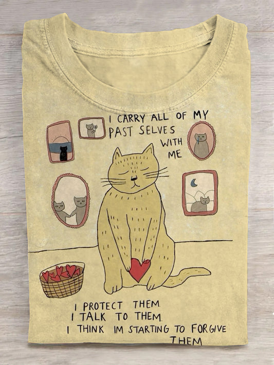 I Carry All Of My Past Selves With Me Cute Cat Print Casual T-shirt