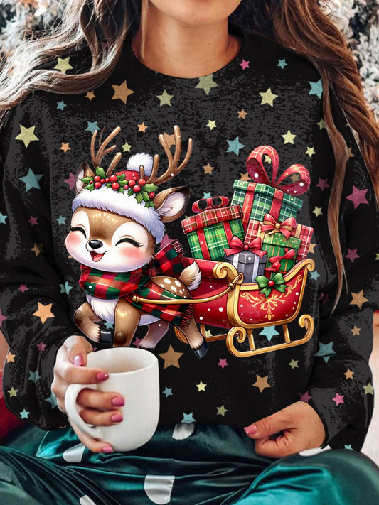 Women's Christmas Elk Gift Star Print Long Sleeve Top