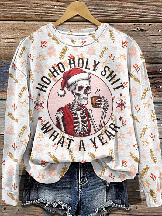 Women's Ho Ho Holy Shit Christmas Printed Crew Neck Casual Sweatshirt