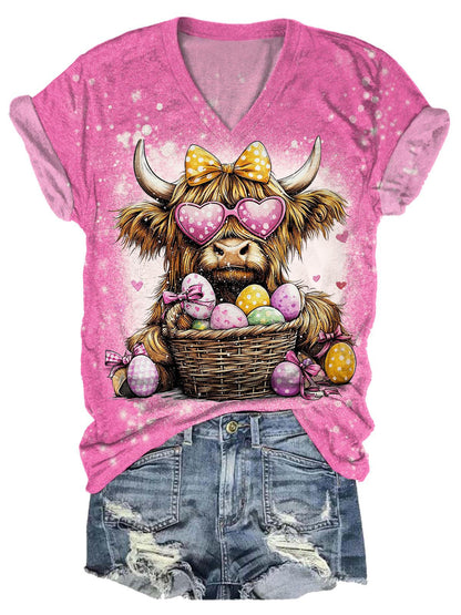 Easter Day Happy Cow Egg Fun Print T-shirt