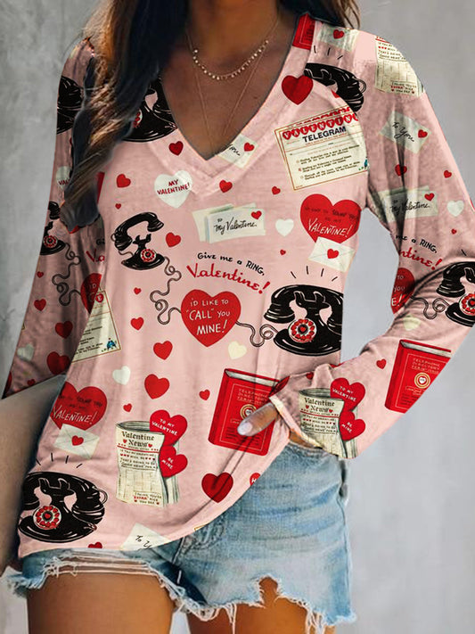 Women's Valentine's Day Printed Casual Tops