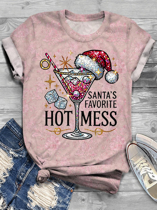 Santa's Favorite Hot Mess Vintage Print T-Shirt