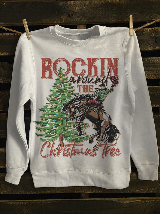 Rockin Around The Christmas Tree Cowboy Printed Sweatshirt