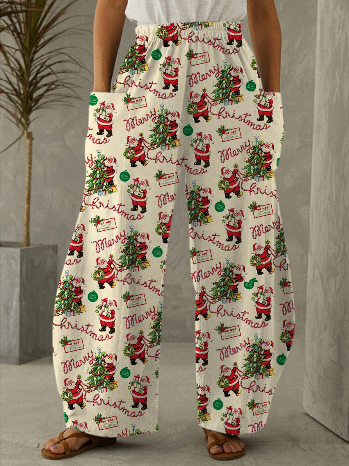 Women's Christmas Tree Old Man Printed Casual Loose Pants