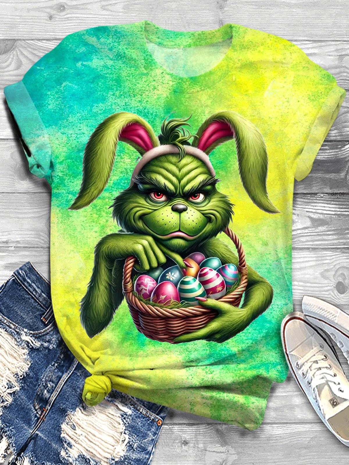 Green Bunny Easter Crew Neck T-shirt