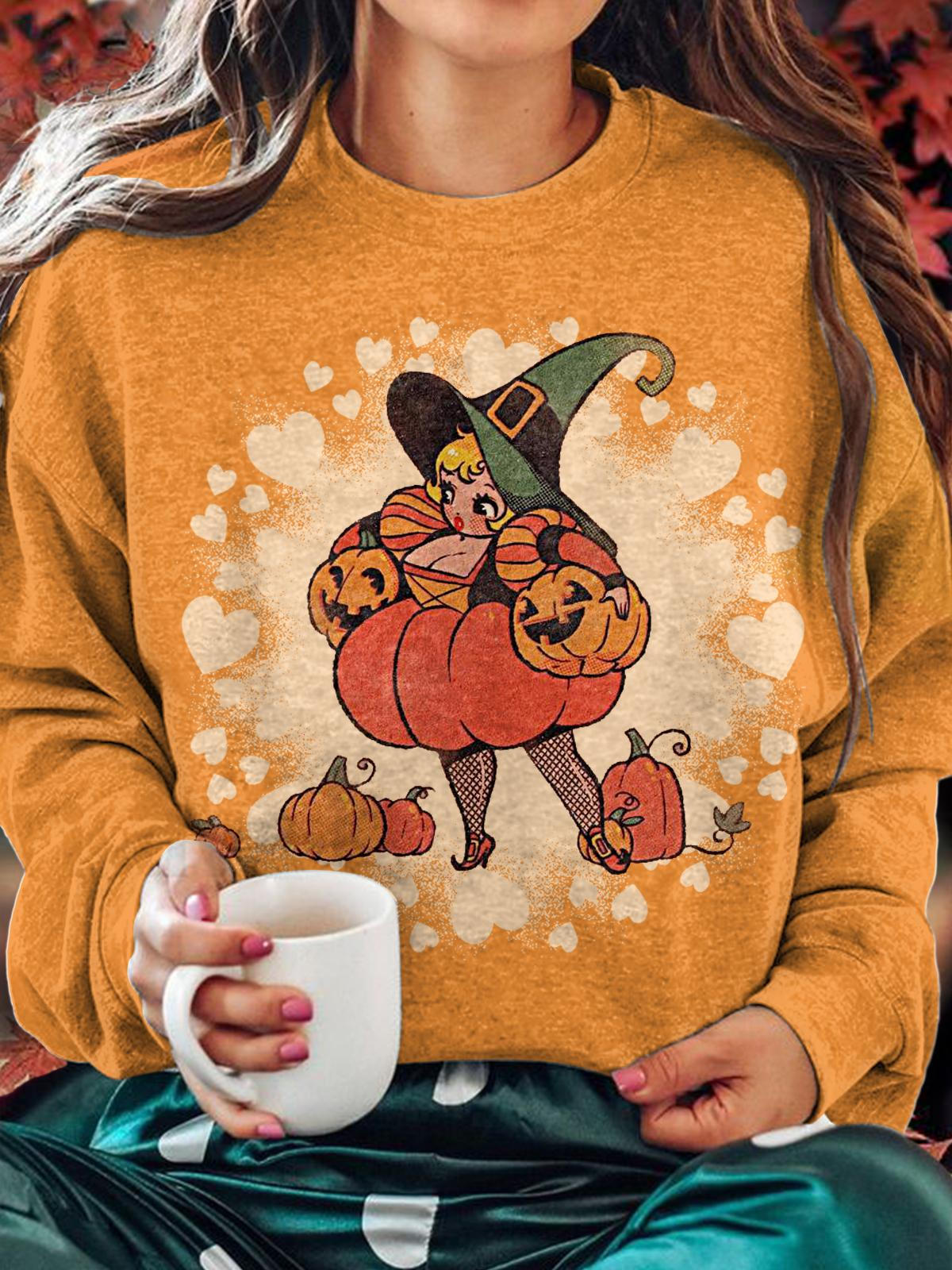 Women's Halloween Pumpkin Girls Crew Neck Casual Sweatshirt