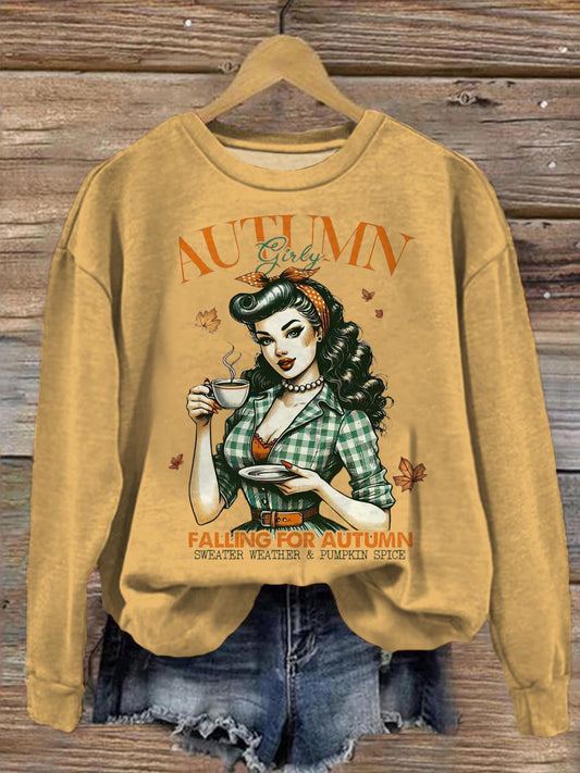 Vintage Autumn Girly Round Neck Long Sleeve Top