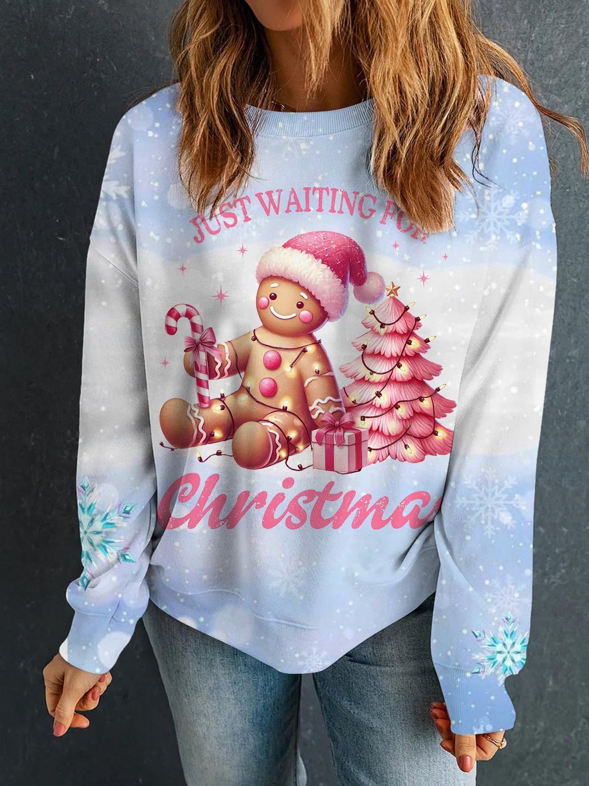 Just Waiting For Christmas Cute Cookie Print Long Sleeve Top